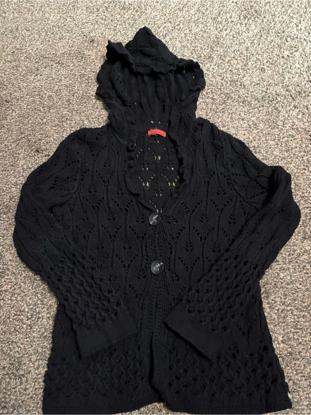 Black Open-Knit Hooded Cardigan Sweater - Tapemeasure brand